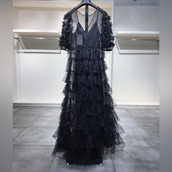 US 8 RED VALENTINO Tiered Glittered Tulle Maxi Dress NWT - Picture 13 of 14